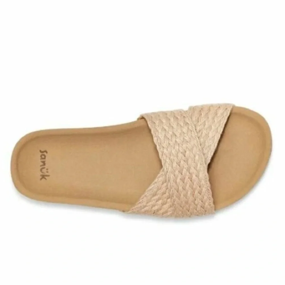 Sanuk She Crazy Jute Slide Sandals Natural Woven Strap Comfort Size 7